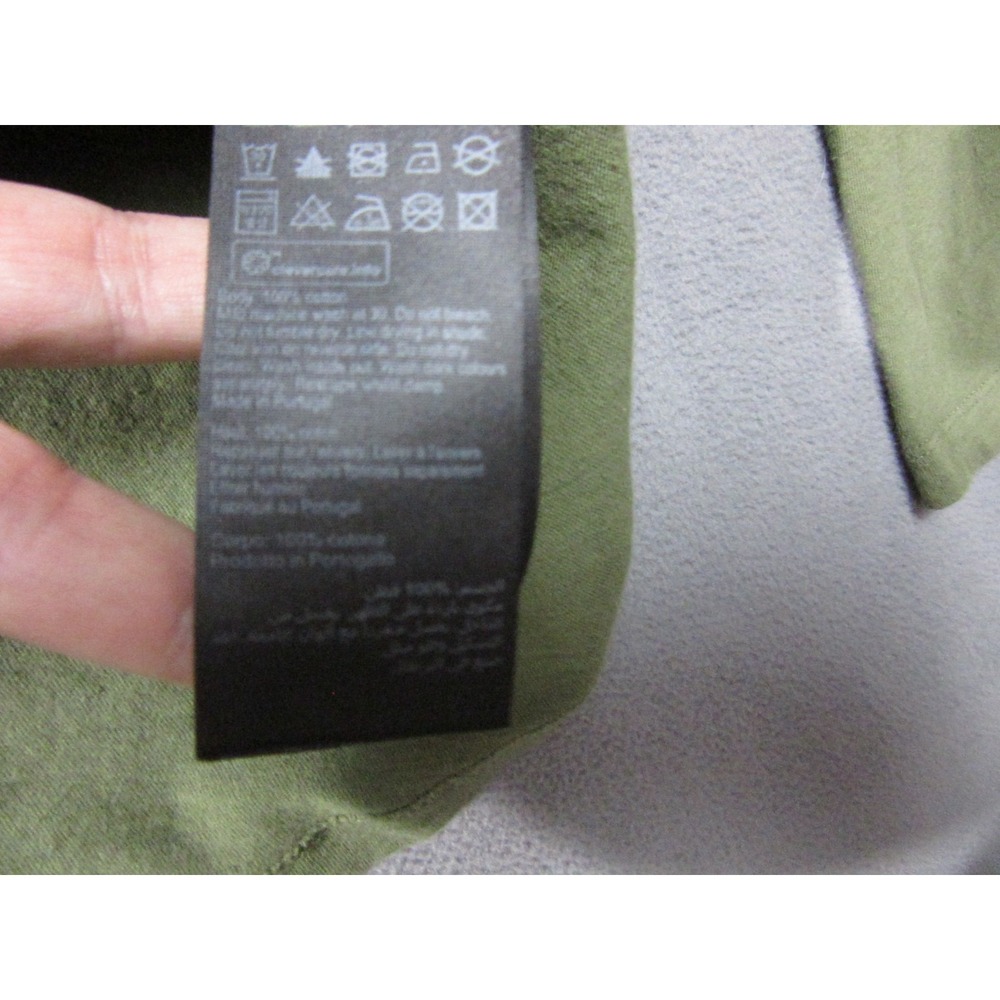 AllSaints Shirt Mens XL Green Henley Neck Raw Hem Bodega Slim Fit Olive - Picture 8 of 15
